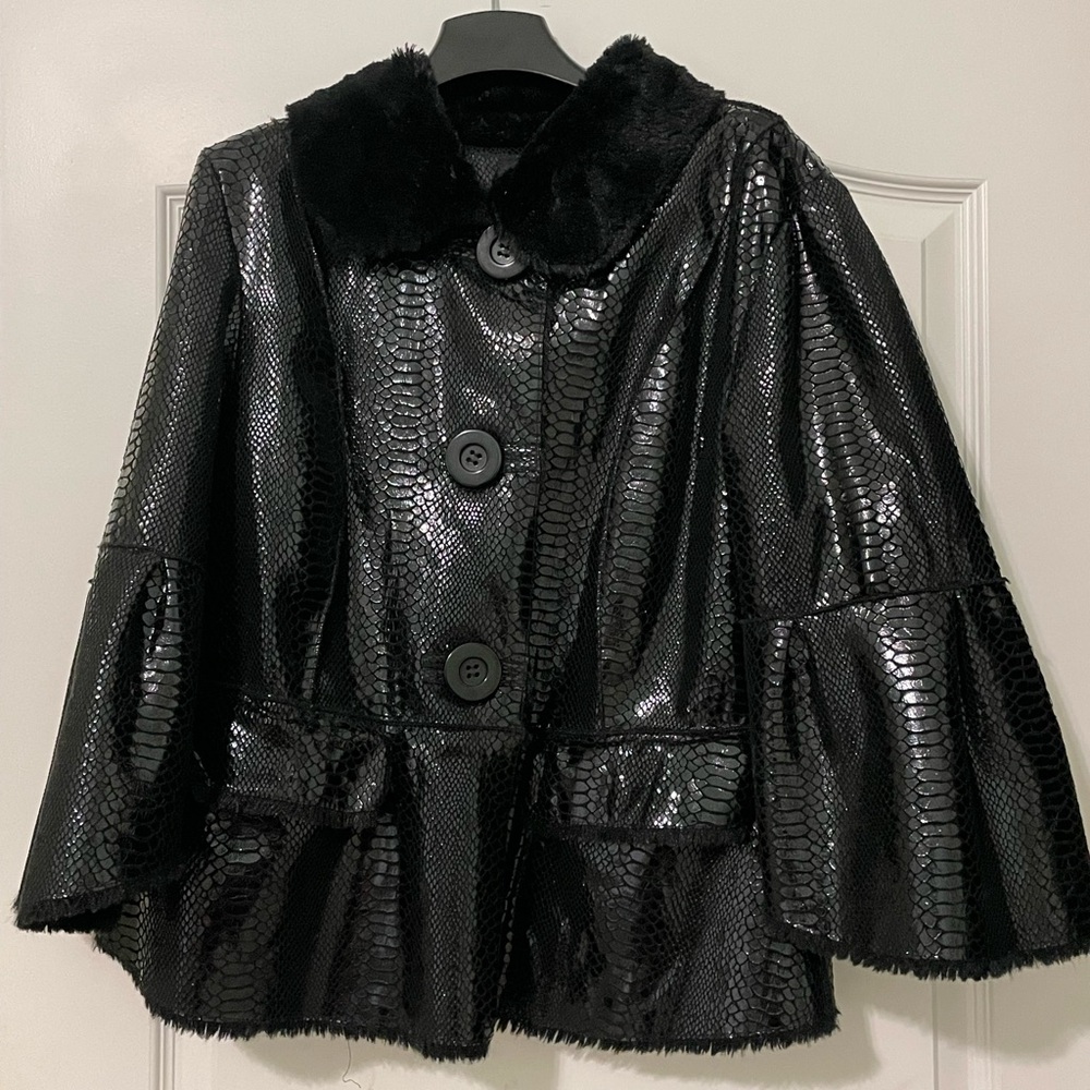 Brillant Black Rachel Zoe Faux Fur Trimmed Jacket